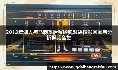 2013年湖人与马刺季后赛经典对决精彩回顾与分析视频合集